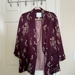 Anthropologie Ettiwa Floral Burgundy Lightweight Blazer